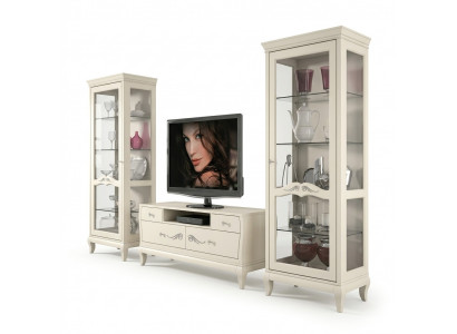 Wunnzëmmer Vitrin RTV Vitrin TV Modern Holz Miwwelen Schaf Stil Set Nei 3tlg.