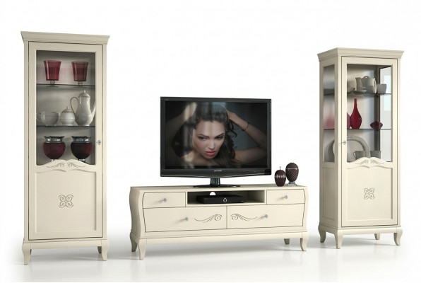 Luxus RTV Set Wunnzëmmer Vitrine TV Modern Holz Miwwel Schaf Stil Schief 3tlg