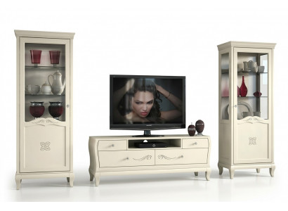 Luxus RTV Set Wunnzëmmer Vitrine TV Modern Holz Miwwel Schaf Stil Schief 3tlg