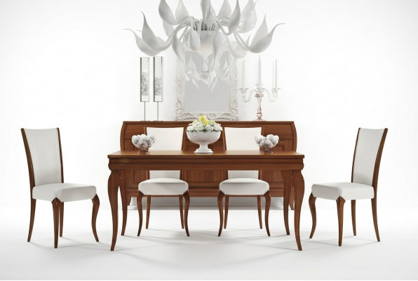 Salle à manger Iessdësch Stull Auszéibar Dësch Dëscher Grupp Holz Design Set 5-delig.