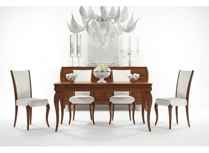 Salle à manger Iessdësch Stull Auszéibar Dësch Dëscher Grupp Holz Design Set 5-delig.