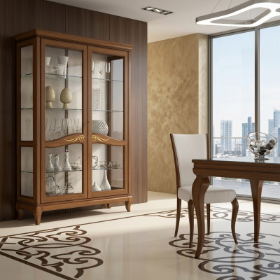 Vitrinn Luxus Schafschëff Vitrinnen Glas Schaf Holz Regal Modern Schief Neit
