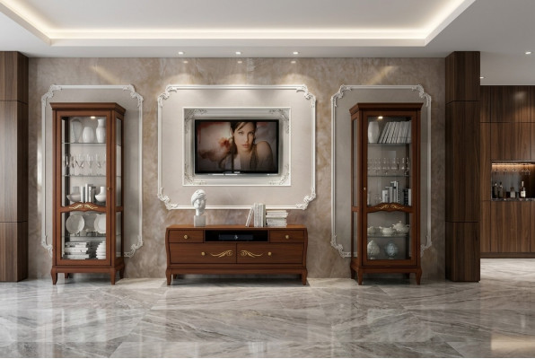 rtv Set 3-tëg. Wunnzëmmer Vitrinn TV Modern Holz Miwwelen Schaf Stil Neie Grupp