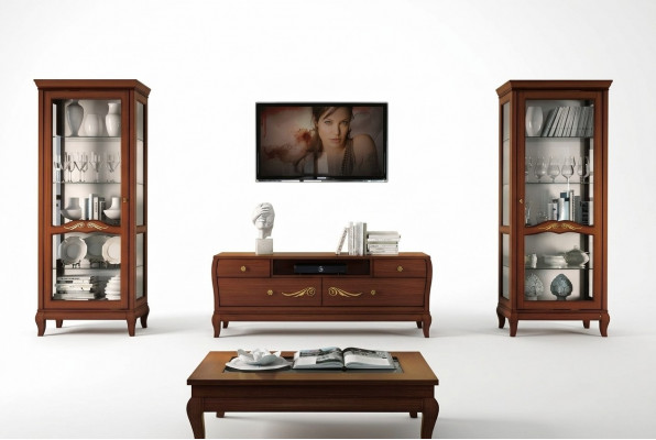 rtv Set 3-tëg. Wunnzëmmer Vitrinn TV Modern Holz Miwwelen Schaf Stil Neie Grupp