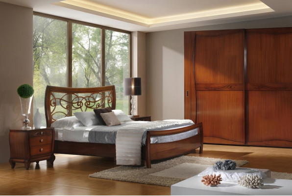 Schlofzëmmer Bett Nachtdësch Better Duebel Hotel Design Holz Garnitur Set 3tlg.