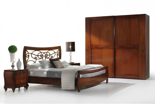 Schlofzëmmer Bett Nachtdësch Better Duebel Hotel Design Holz Garnitur Set 3tlg.