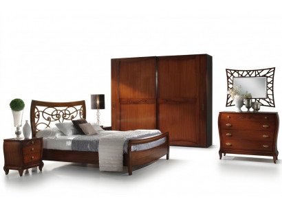 Luxus Set Schlofzëmmer Bett Nuetsdësch Kleederschaf Kommode Spigel Nei 6 Deeler