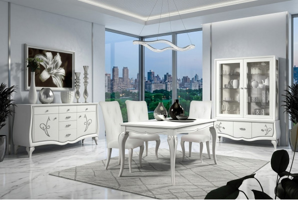 Iesszëmmer Iessdësch Stull Kommode Vitrin Grupp Dësch Holz Dëscher Lux Set 7tlg.
