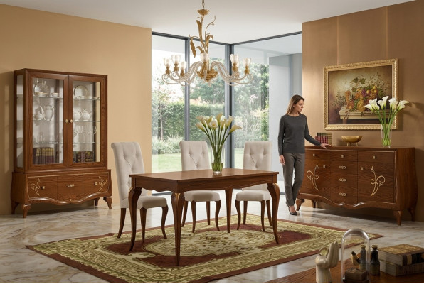 Iesszëmmer Iessdësch Stull Kommode Vitrine Grupp Iess Holz Garnitur Nei Set 7stéck.