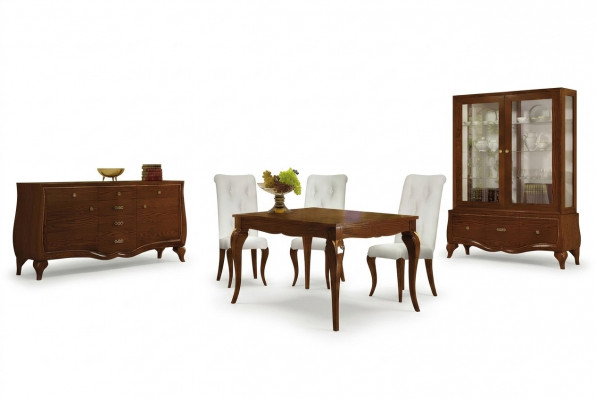 Set Iesszëmmer Iessdësch Stull Kommode Vitrin Dësch Dëscher Grupp Set 7stéck.