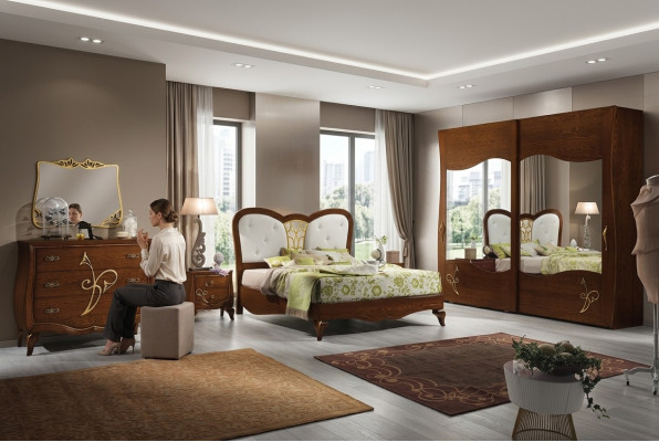 Schlofzëmmer Bett Nuetsschaf Klaterschaf Komod Spigel Nei Luxus Set 6-telesch.