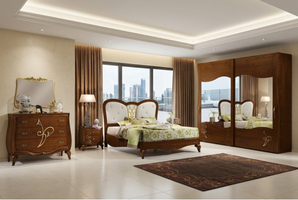 Schlofzëmmer Bett Nuetsschaf Klaterschaf Komod Spigel Nei Luxus Set 6-telesch.