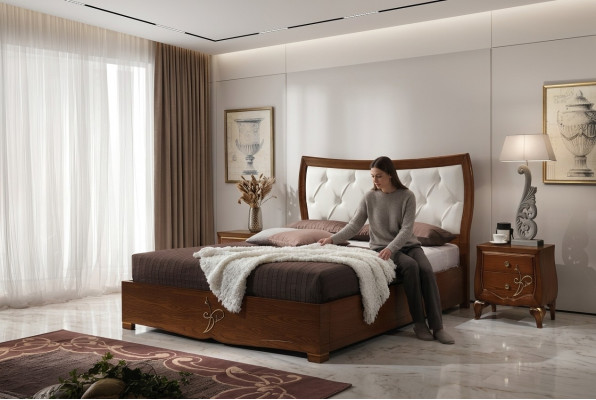 Bett Better Bettrahmen Holz Duebel Schlofzëmmer Braun Modern Duebelbett Miwwelen