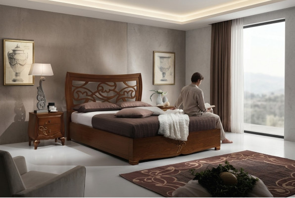 Schlofzëmmer Bett Nuetsdësch Better Garnitur Holz Bettkader Luxus Nei Set 3tlg.