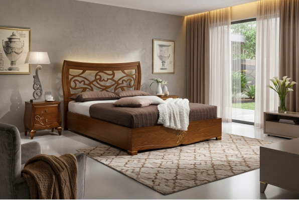 Schlofzëmmer Bett Nuetsdësch Better Garnitur Holz Bettkader Luxus Nei Set 3tlg.