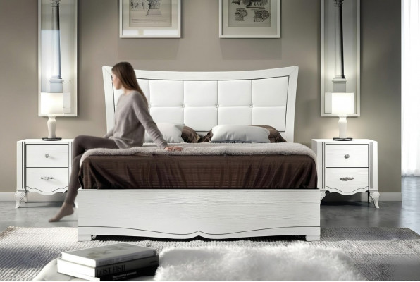 Schlofzëmmer Bett Nuetsdësch Better Holz Garnitur Modern Nuetsdëscher Set 3 Deeler.