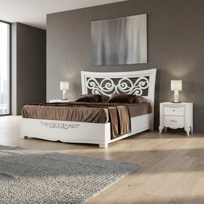 Set 3tlg Schlofzëmmer Bett Nuetsdësch Better Duebelbett Holz Grupp Garnitur Nei