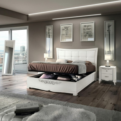 Garnitur Set 3tlg Schlofzëmmer Bett Nuetsdësch Duebel Holz Modern Grupp Better