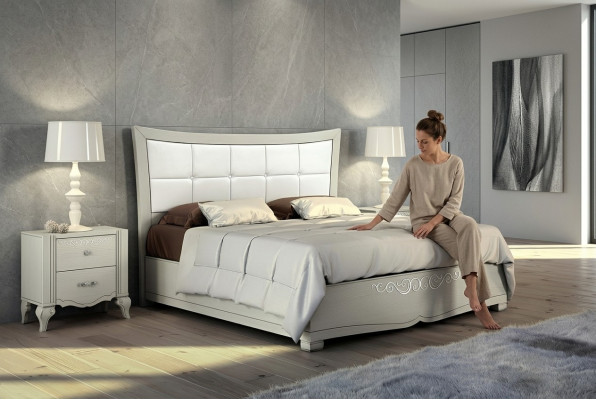 Luxus Set 3-Stéck Schlofkummer Bett Nuetsdësch Better Garnitur Holz Duebel Modern