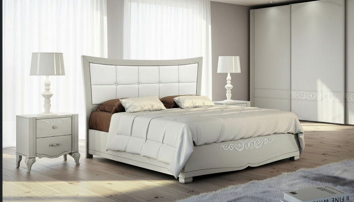 Luxus Set 3-Stéck Schlofkummer Bett Nuetsdësch Better Garnitur Holz Duebel Modern