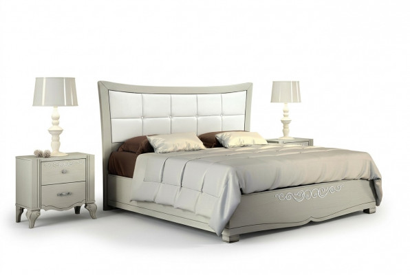 Luxus Set 3-Stéck Schlofkummer Bett Nuetsdësch Better Garnitur Holz Duebel Modern