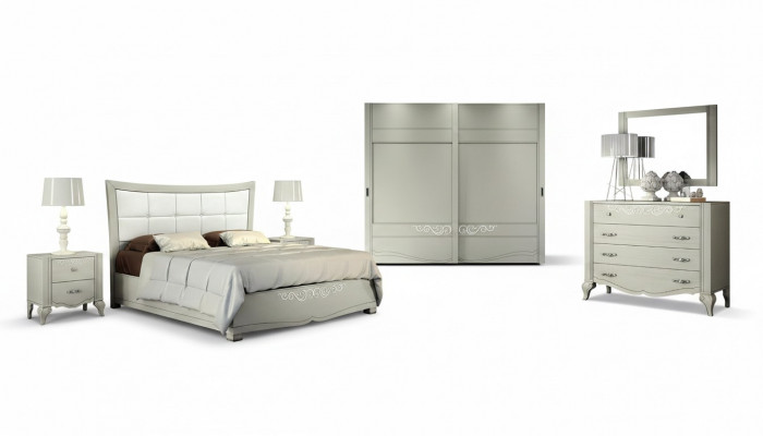 Luxus Set 6-stéck Schlofzëmmer Bett Nuetsdësch Kleederschaf Kommode Spigel Holz