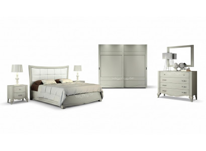 Luxus Set 6-stéck Schlofzëmmer Bett Nuetsdësch Kleederschaf Kommode Spigel Holz
