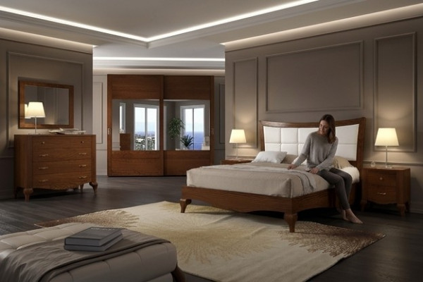 Set 6-teileg Schlofkummer Bett Nuetsdësch Kleederschaf Kommode Spigel Garnitur