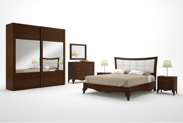 Set 6-teileg Schlofkummer Bett Nuetsdësch Kleederschaf Kommode Spigel Garnitur