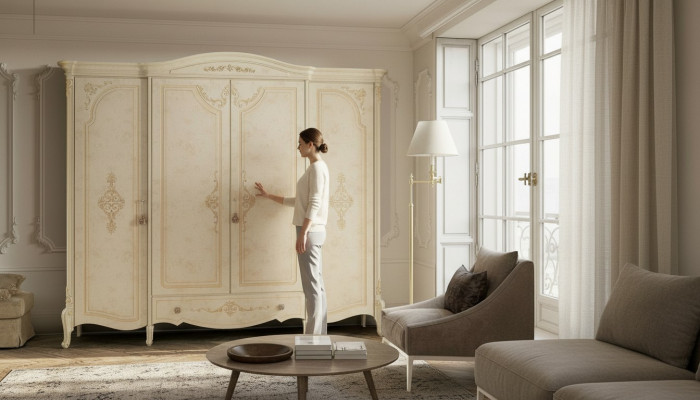 Kleederaschaf Schaf Barockstil Holzmiwwelen Klassesch Schlofschlofzëmmer Schief