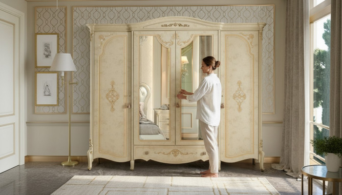 Garderob Schaf Barock Stil Miwwelen Klassesch Schlofzëmmer Schief Holz