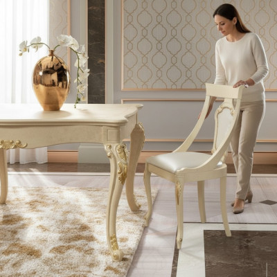 Iesszëmmerstull Stull Iesszëmmer Still Holz Design Stil Barock Beige Lehn Sëtz