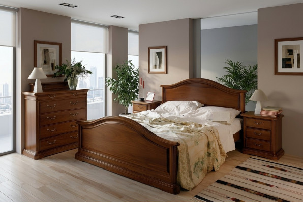 Kaaft e grousst duebelt Bett am klassesch, einfaache Stil aus naturellem Holz.