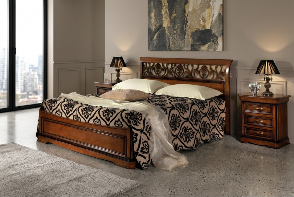 Italienesch Schlofzëmmer Miwwelen Bett Nuetsdësch Massivt Holz Better Set 3 Deeler