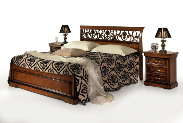 Italienesch Schlofzëmmer Miwwelen Bett Nuetsdësch Massivt Holz Better Set 3 Deeler