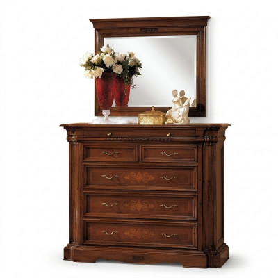 Massivholz Kommode mat Spigel Sideboard Kommoden Set Italienesch Miwwelen 2-Stéck.