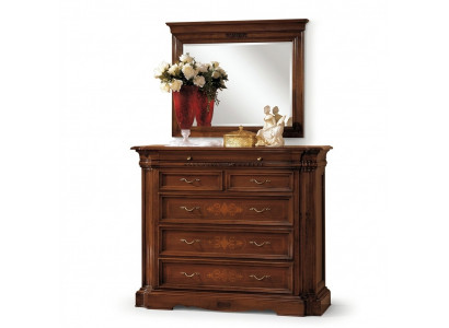 Massivholz Kommode mat Spigel Sideboard Kommoden Set Italienesch Miwwelen 2-Stéck.