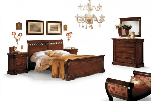 5-Teile Set Schlofzëmmermiwwelen Bett 2 Nuetsdëscher Kommode mat Spigel Braun Nei