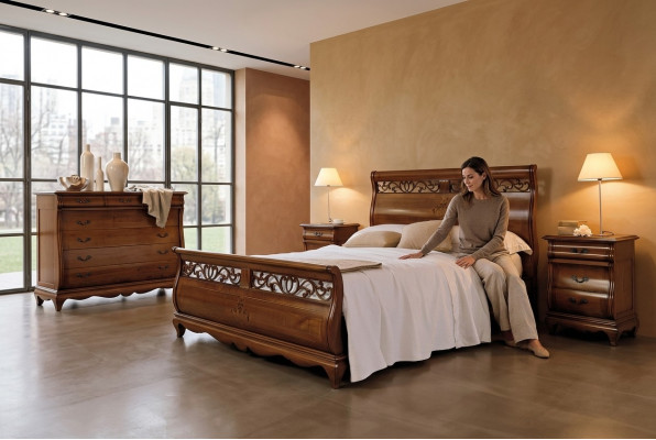 Bett Holz Duebelbett Schlofzëmmermiwwelen Bett Massivholz Braun Italienesch Miwwelen