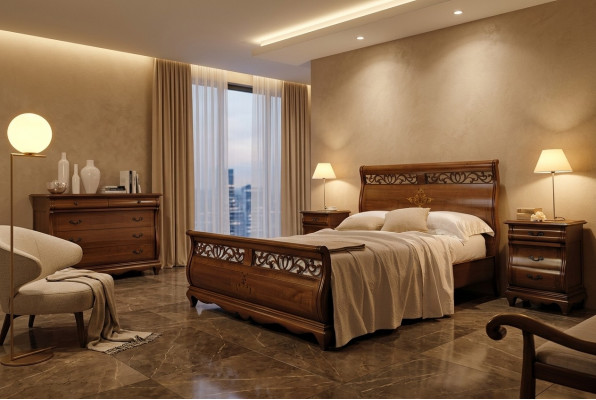 Bett Holz Duebelbett Schlofzëmmermiwwelen Bett Massivholz Braun Italienesch Miwwelen