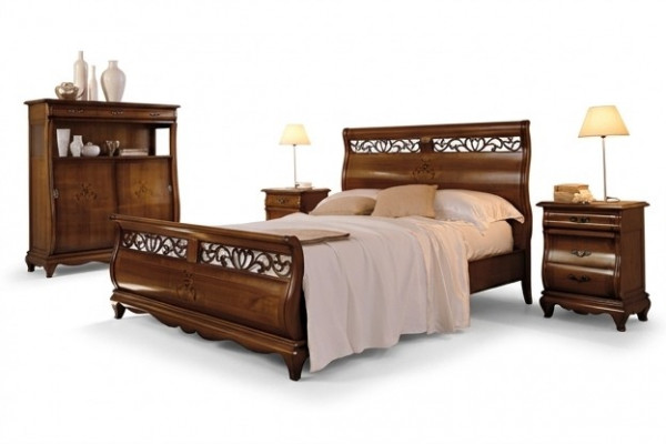 Bett Holz Duebelbett Schlofzëmmermiwwelen Bett Massivholz Braun Italienesch Miwwelen