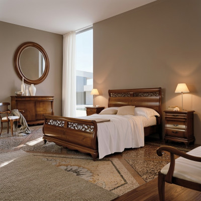 Schlofzëmmermiwwelen Set 4-teileg. Bett 2 Nuetsdëscher Kommode Massivholz Design Miwwelen