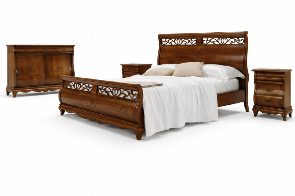 Schlofzëmmermiwwelen Set 4-teileg. Bett 2 Nuetsdëscher Kommode Massivholz Design Miwwelen