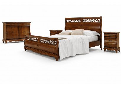 Schlofzëmmermiwwelen Set 4-teileg. Bett 2 Nuetsdëscher Kommode Massivholz Design Miwwelen