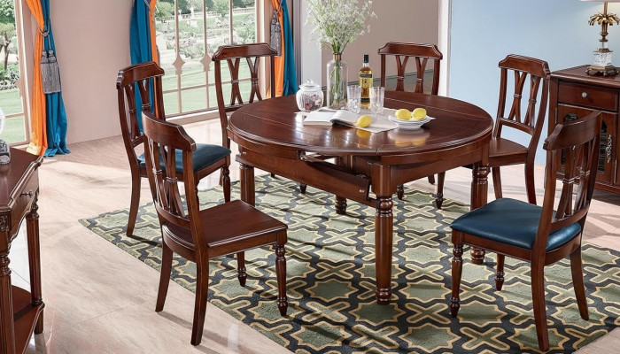 Komplett Set Iessdësch Garnitur + 6 Still Iesszëmmer Grupp Holz Dësch