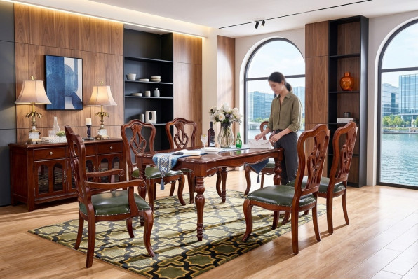 Komplett Set Iessdësch + 6 Still Iesszëmmer Set Iess Grupp Holz Dësch Dëscher 7 Stéck
