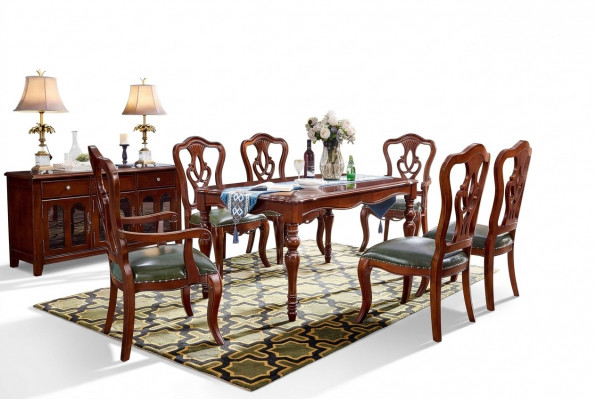 Komplett Set Iessdësch + 6 Still Iesszëmmer Set Iess Grupp Holz Dësch Dëscher 7 Stéck
