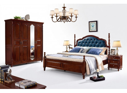 Schlofzëmmer Set 4 stk Klassesch Bett +2x Nuetsdëscher Kleederschaf