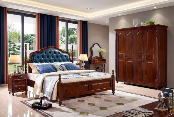 Bett 2x Nuetsdëscher 3 tlg. Schlofzëmmer Set Design Luxus Klassesch