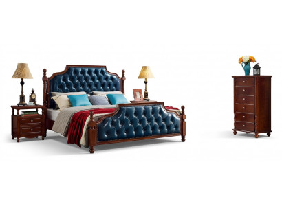 Chesterfield Duebelbett Luxus Schlofzëmmer Holz Bett Polster Miwwelen